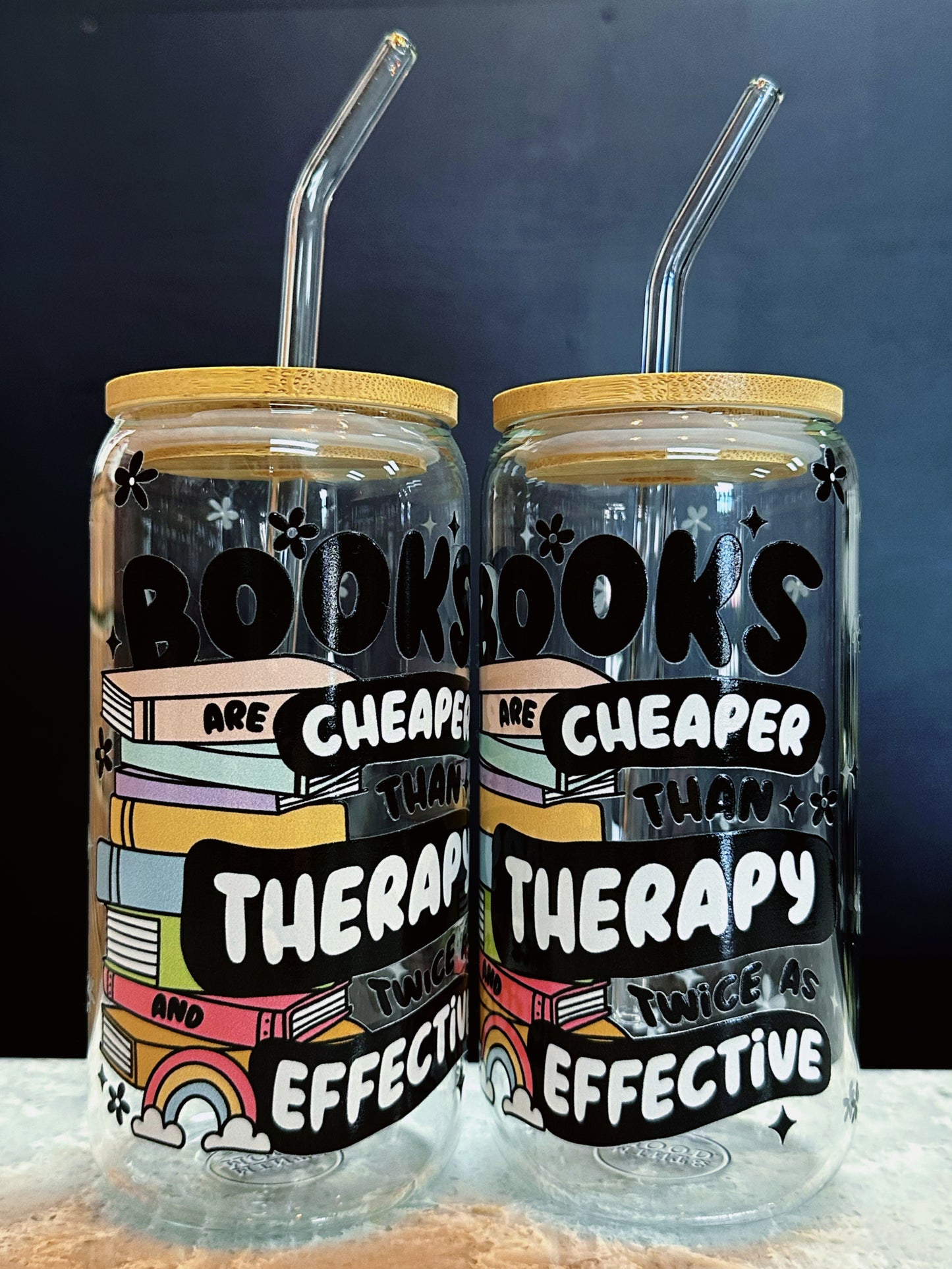 Books Are Cheaper Than Therapy - Glass Tumbler